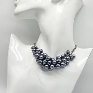 Vintage Pearl Charcoal Cluster Gunmetal Retro Statement Necklace Glam Bold Edgy